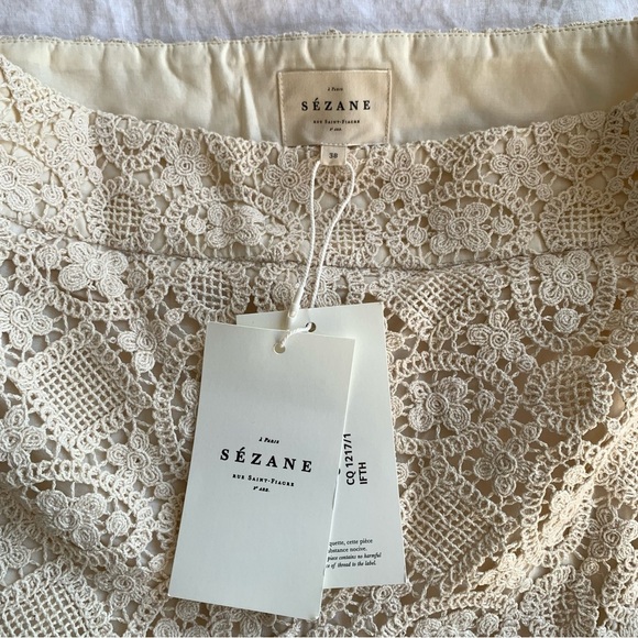 NWT Sezane Fausto Cotton Crochet Lace Knit Wide Leg Trousers Pants Ecru - Picture 7 of 13